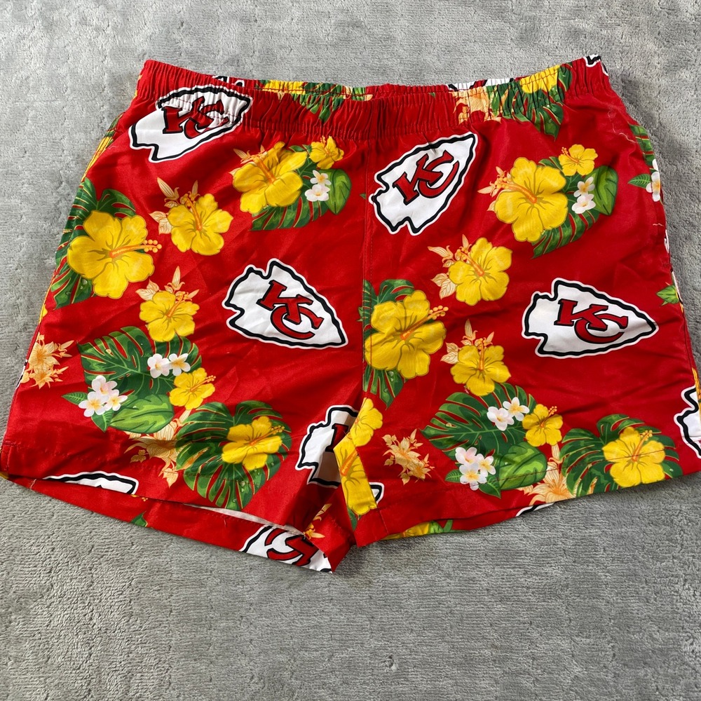 Kansas City Chiefs Swim Trunks‎ Mens Large Floral Aloha Summer Beach Preppy
